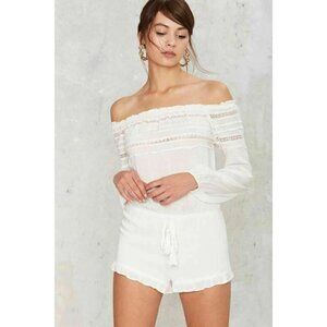 Cotton Candy Nasty Gal Womens White Lace Trim Off the Shoulder Romper Size M